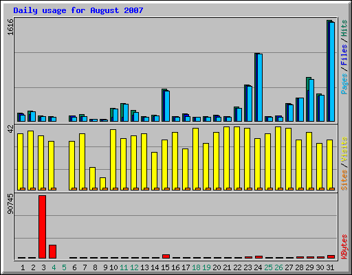 Daily usage for August 2007